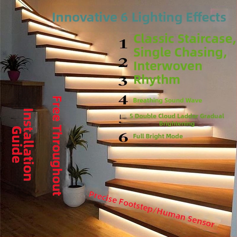 LED φως σκάλας με ενσωματωμένο αλουμινένιο κανάλι, ευφυής αισθητήρας, εσωτερική/εξωτερική χρήση, εφέ ροής φωτός