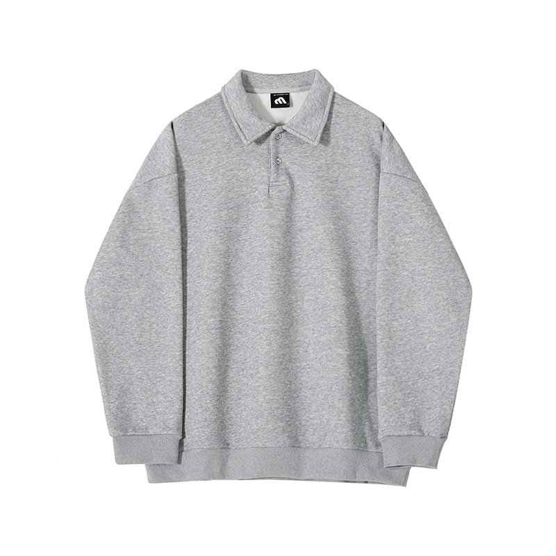 Ανδρικό cardigan polo από βαμβάκι με φλις επένδυση, κορεατικό στυλ, μακριά μανίκια, με κουμπιά