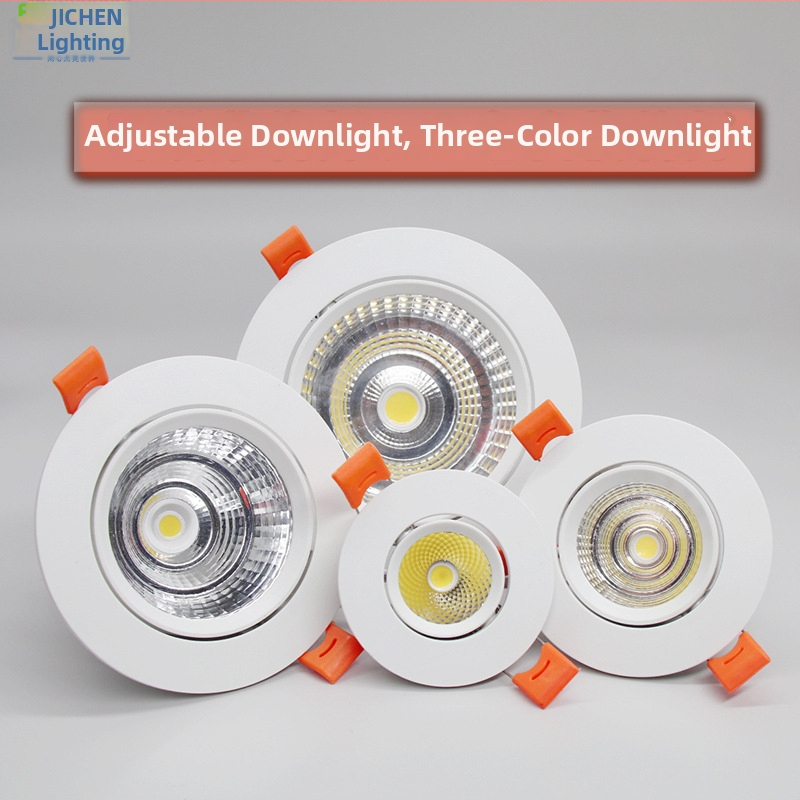 LED downlight s COB svetlom, zapustené stropné svietidlo, proti zahmlievaniu, trojfarebné stmievovatelné svetlo, nastaviteľný uhol, ochrana očí