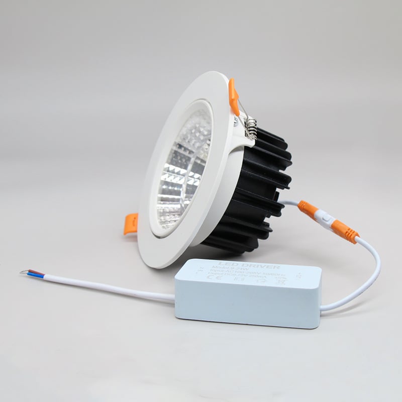 LED downlight COB, beépített mennyezeti lámpa, párásodás elleni, háromszínű fényerő-szabályozás, állítható szög, szemkímélő