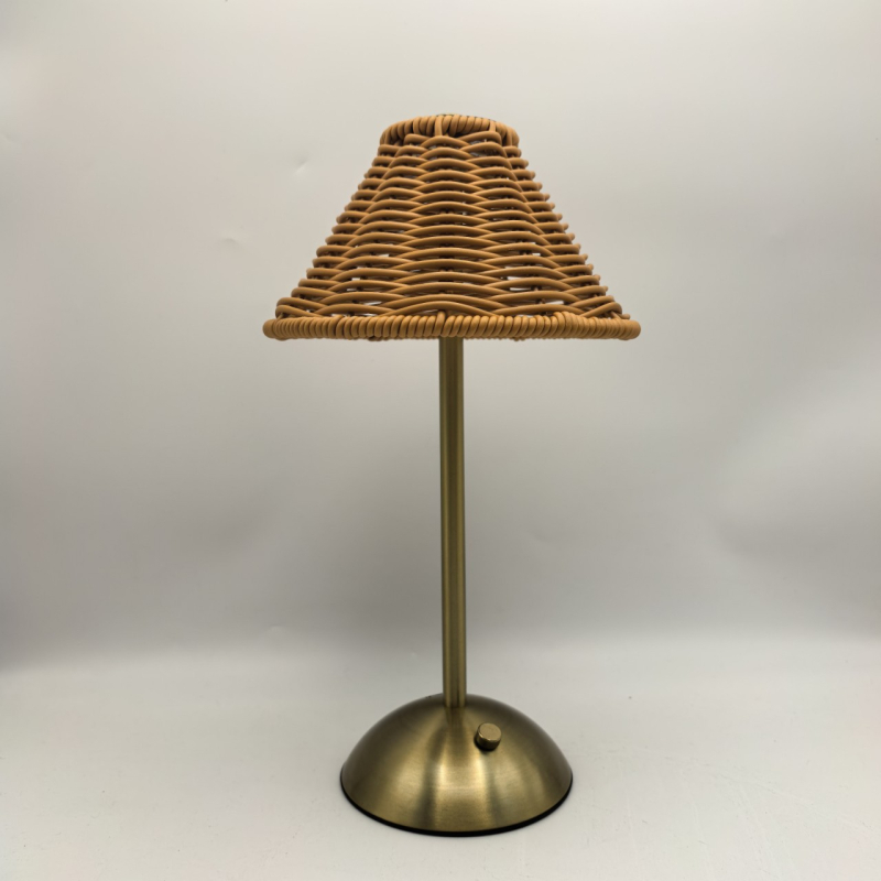 LED nabíjateľná stolná lampa s retro rotangovým dizajnom, atmosférické osvetlenie, juhovýchodnej Ázie štýl, domáci doplnok do obývačky a spálne, dotykové ovládanie, tri teploty farieb s plynulým jasom