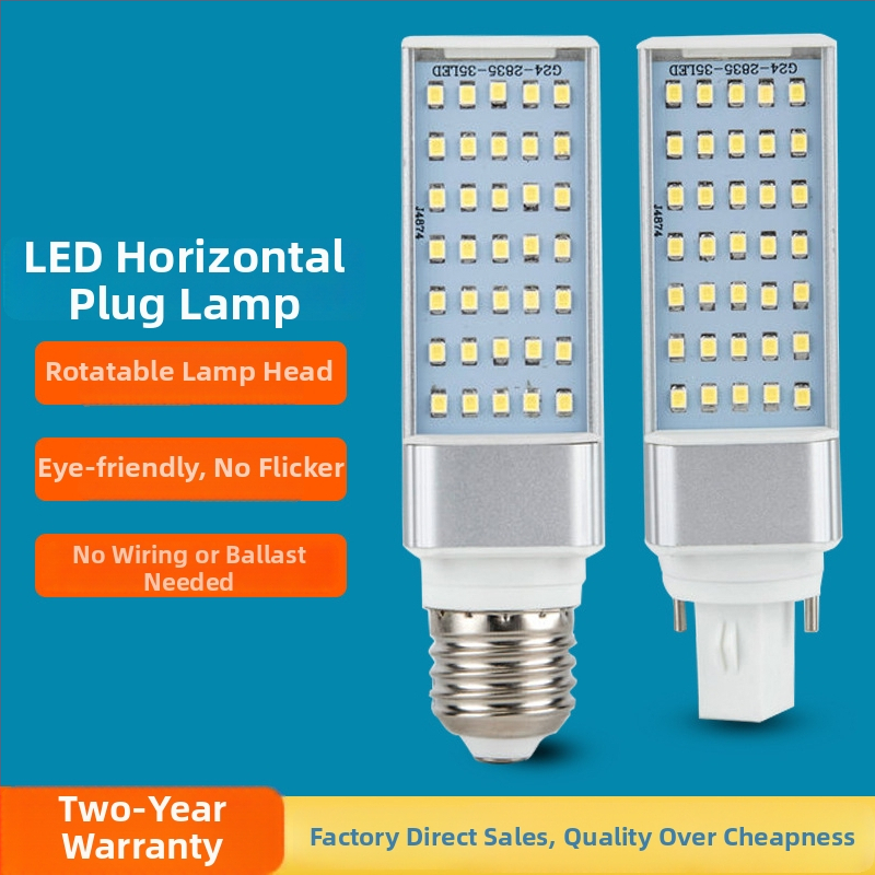 LED horizontálna plug-in lampa, celé hliníkové telo, G24 zásuvka, 110–240V, jednostranná LED kukuričná žiarovka