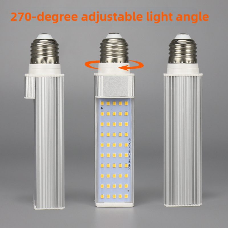 LED horizontálna plug-in lampa, celé hliníkové telo, G24 zásuvka, 110–240V, jednostranná LED kukuričná žiarovka