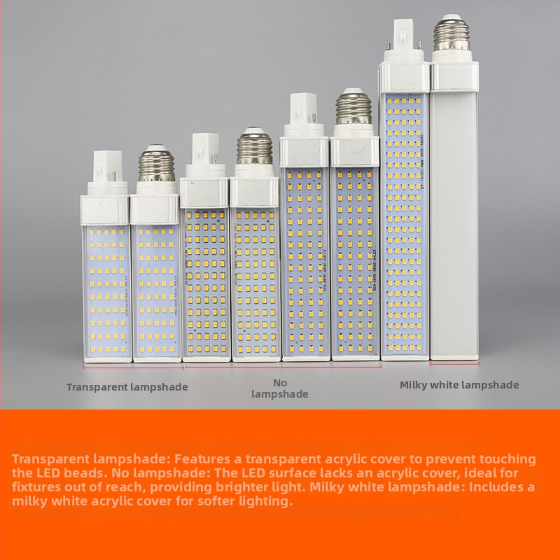 LED horizontálna plug-in lampa, celé hliníkové telo, G24 zásuvka, 110–240V, jednostranná LED kukuričná žiarovka