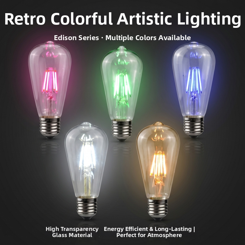 LED filament ST64 farebná retro Edison žiarovka s imitáciou wolframu, 220V, závit E27, farby: červená, modrá, zelená, ružová