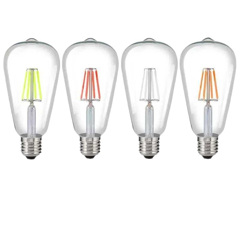 LED ST64 πολύχρωμη λάμπα Edison με μίμηση νήματος, 220V, βάση E27, χρώματα: κόκκινο, μπλε, πράσινο, ροζ