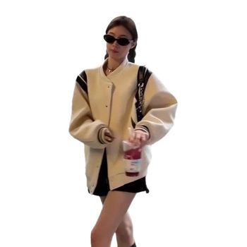 Γυναικείο λευκό αμερικανικού ρετρό casual baseball jacket, φθινόπωρο 2025, υψηλής ποιότητας