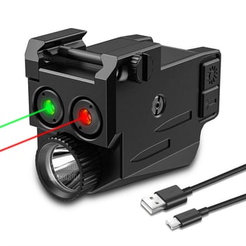 LG110 Taktičný USB mini LED laser s červeným a zeleným laserom, integrovaný hľadáčik s podmontovaným svetlometom