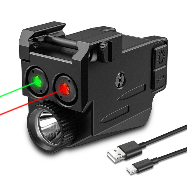 LG110 Taktičný USB mini LED laser s červeným a zeleným laserom, integrovaný hľadáčik s podmontovaným svetlometom