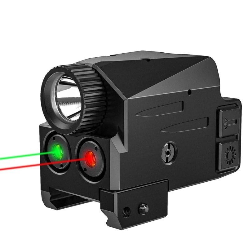 LG110 Taktičný USB mini LED laser s červeným a zeleným laserom, integrovaný hľadáčik s podmontovaným svetlometom