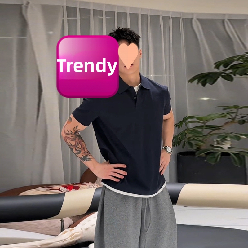 Pánske polo s krátkym rukávom na leto, golier s otočením, jednofarebné, ťažká tkanina, klasický strih ramien