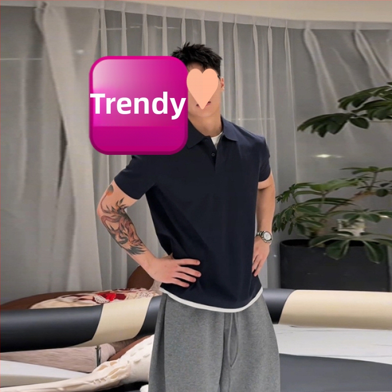 Pánske polo s krátkym rukávom na leto, golier s otočením, jednofarebné, ťažká tkanina, klasický strih ramien
