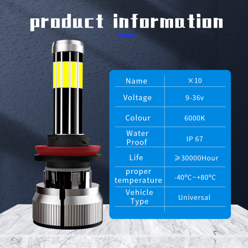 X10 LED προβολέας αυτοκινήτου με 10 πλευρές, 60W, 12V, IP67, 12000LM, αλουμινένιο περίβλημα, εμπρός φως για H7/H4