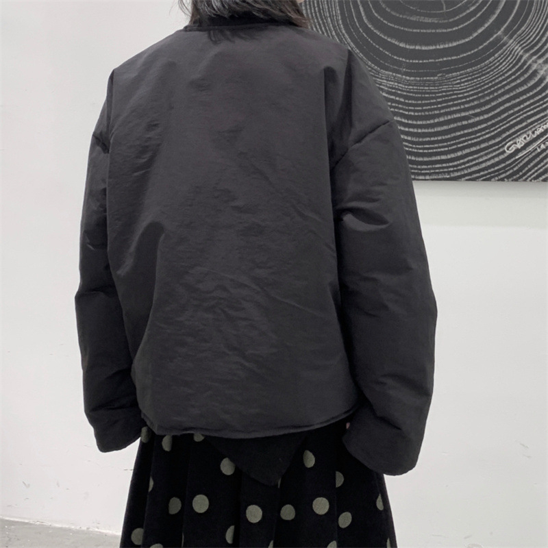Γυναικείο μπουφάν Yohji Yamamoto με σχεδιαστική φινέτσα, ασύμμετρο κόψιμο, κοντό, ζεστό για φθινόπωρο-χειμώνα, γιακάς-κασκόλ, χωρίς γούνα