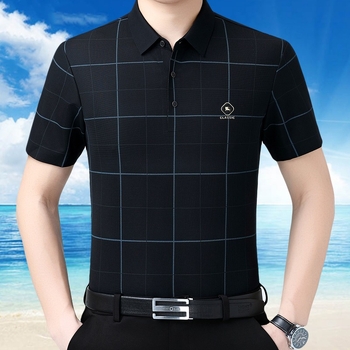 Ανδρικό T‑shirt με γιακά πέτο, κοντό μανίκι, καρό σχέδιο, καλοκαίρι 2026