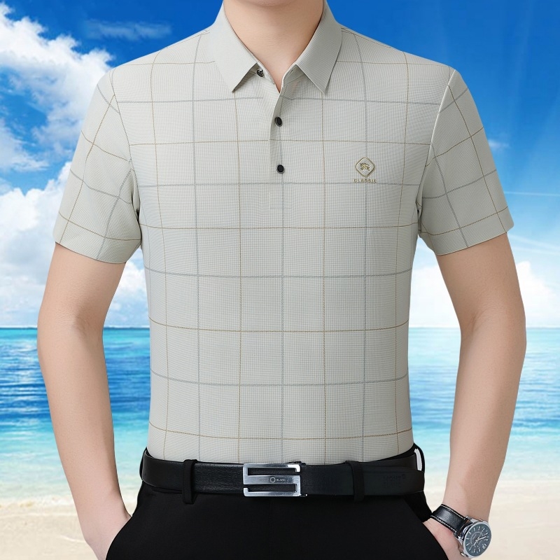 Ανδρικό T‑shirt με γιακά πέτο, κοντό μανίκι, καρό σχέδιο, καλοκαίρι 2026