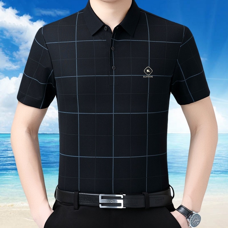 Ανδρικό T‑shirt με γιακά πέτο, κοντό μανίκι, καρό σχέδιο, καλοκαίρι 2026