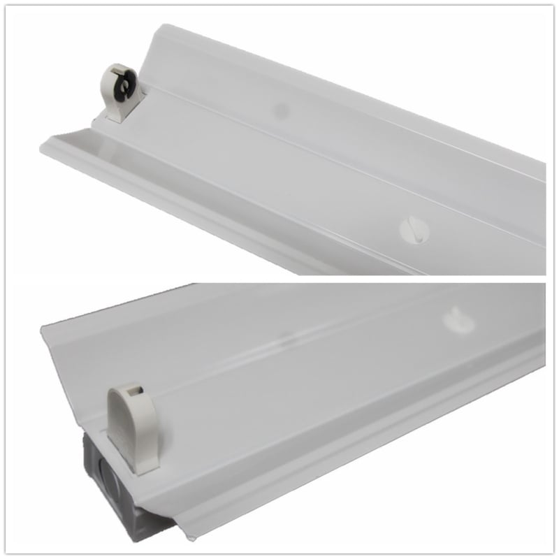 T8 0,6 m egycsöves lámpatartó fedővel, V8 LED lámpatartó reflektorral, méretek 130 x 55 mm