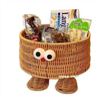 Ratanový ovocný tanier s pleteným vzhľadom, roztomilá žltá figúrka, stolový úložný kôš do kuchyne a do obývačky