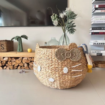 Χαριτωμένο καλάθι αποθήκευσης σε σχήμα κολοκύθας, πλεγμένο από χόρτα, με μεγάλη χωρητικότητα, κατάλληλο για σαλόνι και υπνοδωματίο, πολυλειτουργικό καλάθι μπάνιου για πλύσιμο.