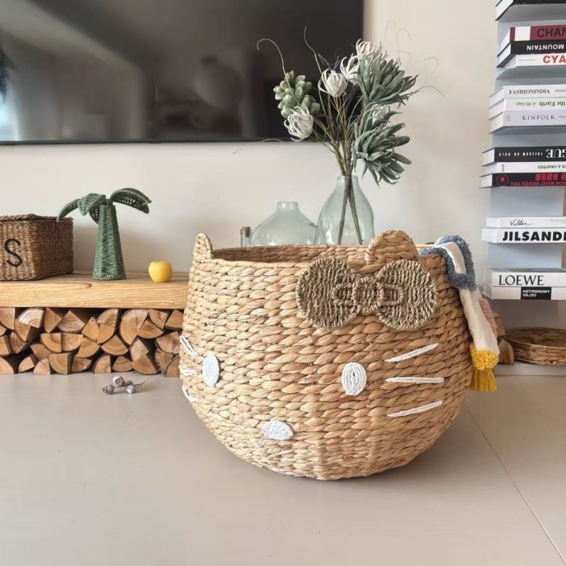 Χαριτωμένο καλάθι αποθήκευσης σε σχήμα κολοκύθας, πλεγμένο από χόρτα, με μεγάλη χωρητικότητα, κατάλληλο για σαλόνι και υπνοδωματίο, πολυλειτουργικό καλάθι μπάνιου για πλύσιμο.