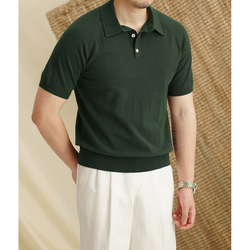 Ανδρικό καλοκαιρινό πόλο με χρωματικό μπλοκ, κοντό μανίκι, στενή γραμμή, ύφασμα Ice Silk, διαπνέον