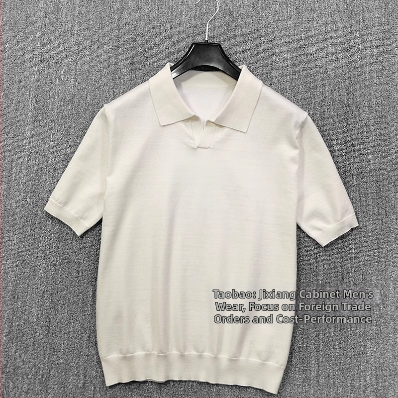 Pánske letné polo tričko z jemného pleteného materiálu, krátky rukáv, V-krk, štíhly strih, Ice Silk