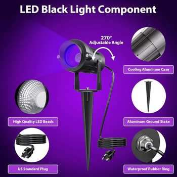 LED reflektor US dugaszolóval, UV lila fény táj- és gyepvilágításhoz, neonfény a bulikhoz, fekete fény