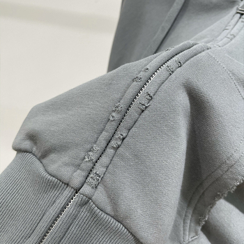 Γκρι-Πράσινο γυναικείο κοντό φούτερ με φερμουάρ, ανοιχτό ώμο, ψεύτικο σχέδιο δύο μερών, εφαρμοστό