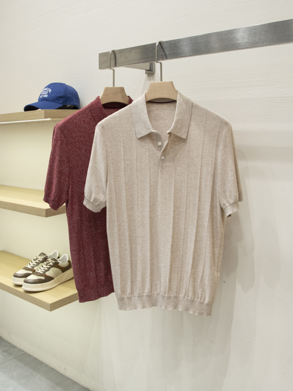 LP Edition Ανδρικό πλεκτό polo με κοντό μανίκι, Τενσελ-Λιοσελ σεμίγμα μαλλιού, Old Money στυλ, καλοκαίρι
