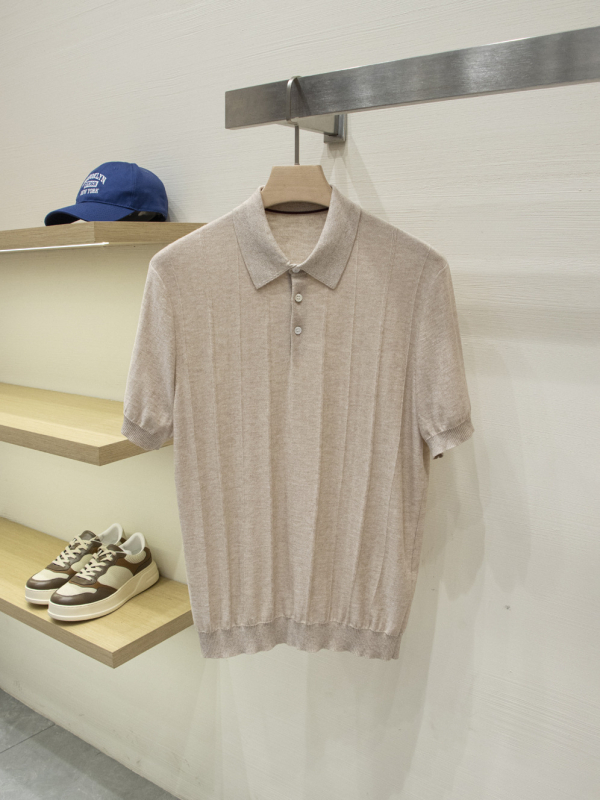 LP Edition Ανδρικό πλεκτό polo με κοντό μανίκι, Τενσελ-Λιοσελ σεμίγμα μαλλιού, Old Money στυλ, καλοκαίρι