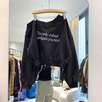 Γυναικείο cropped φούτερ με μακριά μανίκια, εκτύπωση αμερικανικών γραμμάτων, πουλόβερ-κουκούλα με έναν ώμο, casual Harajuku στυλ