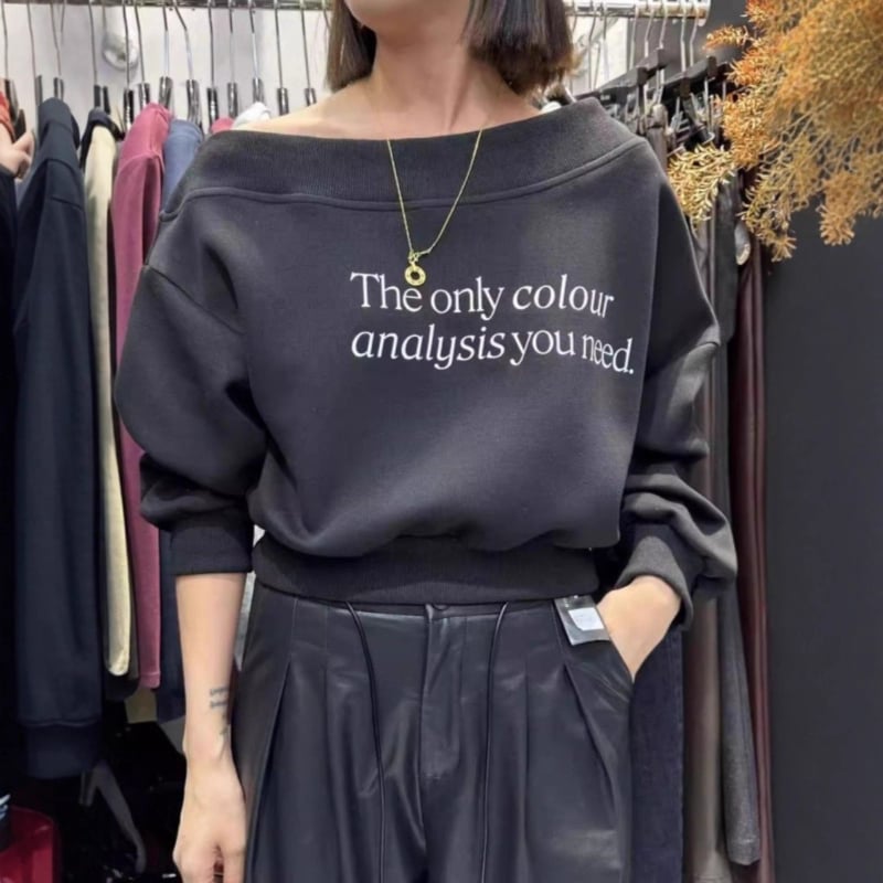 Γυναικείο cropped φούτερ με μακριά μανίκια, εκτύπωση αμερικανικών γραμμάτων, πουλόβερ-κουκούλα με έναν ώμο, casual Harajuku στυλ
