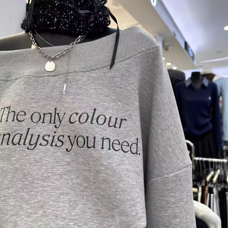 Γυναικείο cropped φούτερ με μακριά μανίκια, εκτύπωση αμερικανικών γραμμάτων, πουλόβερ-κουκούλα με έναν ώμο, casual Harajuku στυλ