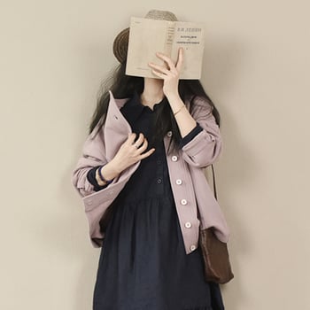 Γυναικείος βαμβακερός cardigan με στρογγυλό λαιμό και ένα κουμπί, χαλαρή γραμμή, καλλιτεχνικό στυλ, για άνοιξη-φθινοπωρινή περίοδο