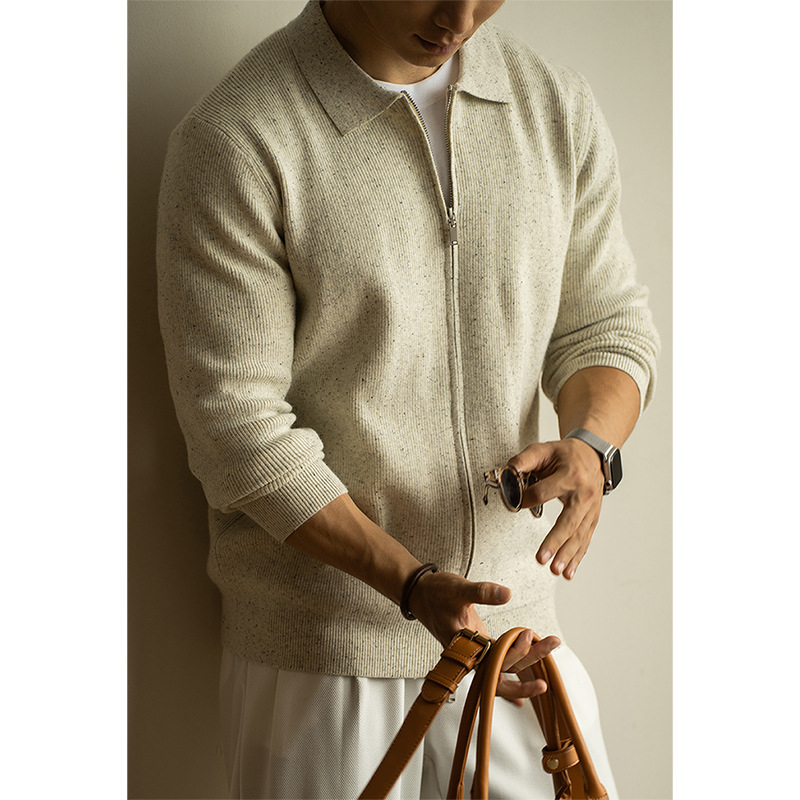 Ανδρικό cardigan με γιακά polo, πολύχρωμες κουκκίδες, 12-Gauge πικέ με core-spun νήματα, στυλ Old Money, άνοιξη 2026