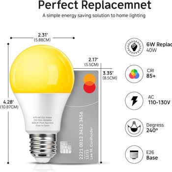 Λάμπα LED σε κεχριμπαρένιο χρώμα 1800K, σχήμα A19, βάση E26, χωρίς τρεμόπαιγμα, απαλό ζεστό φως για ύπνο, νυχτερινό φωτιστικό