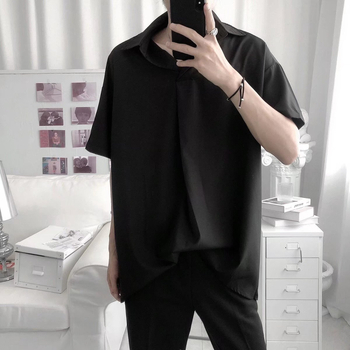 Ανδρικό καλοκαιρινό polo σε απλό ιαπωνικό casual στυλ, με γιακά σε στυλ Χονγκ Κονγκ, κοντά μανίκια, άνετη εφαρμογή, εμπνευσμένο από Harajuku.