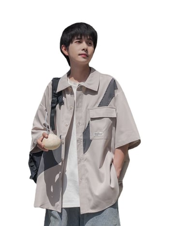 Férfi nyári patchworkos rövid ujjú ing Japán Cityboy stílusban, laza szabás