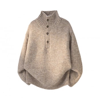 Férfi téli kötött pulóver magas gallérral, polo-stílusú, laza szabás, elegáns, divatos.