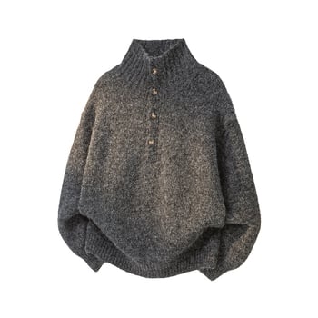 Férfi téli kötött pulóver magas gallérral, polo-stílusú, laza szabás, elegáns, divatos.