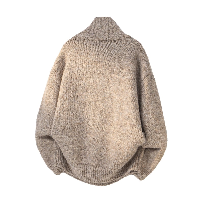 Férfi téli kötött pulóver magas gallérral, polo-stílusú, laza szabás, elegáns, divatos.