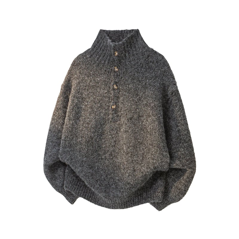 Férfi téli kötött pulóver magas gallérral, polo-stílusú, laza szabás, elegáns, divatos.