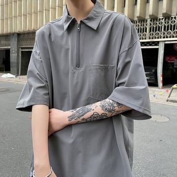 Cityboy japán stílusú rövid ujjú férfi poloing, laza szabás, fél cipzárral