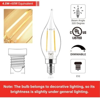 Λαμπτήρας LED σε μορφή κεριού με νήματα C35, 4W, βάση E12
