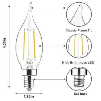 Λαμπτήρας LED σε μορφή κεριού με νήματα C35, 4W, βάση E12