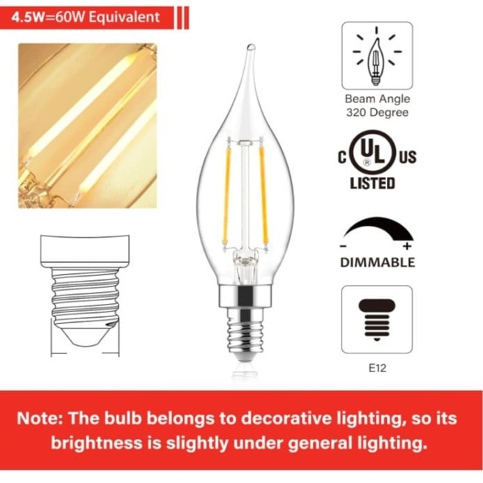 Λαμπτήρας LED σε μορφή κεριού με νήματα C35, 4W, βάση E12