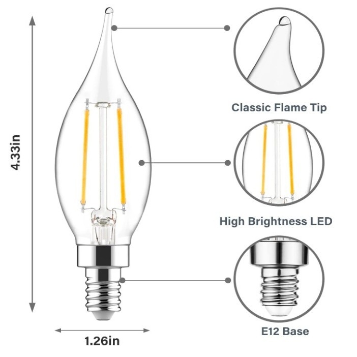 Λαμπτήρας LED σε μορφή κεριού με νήματα C35, 4W, βάση E12