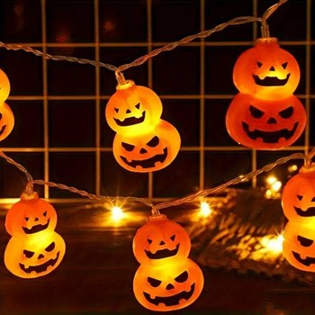 LED reťaz s dvojvrstvovými tekvicami na Halloween, malé farebné svetlá, dekor do dvora