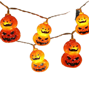 LED reťaz s dvojvrstvovými tekvicami na Halloween, malé farebné svetlá, dekor do dvora